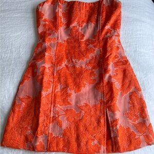 Showpo Orange Floral Strapless Dress